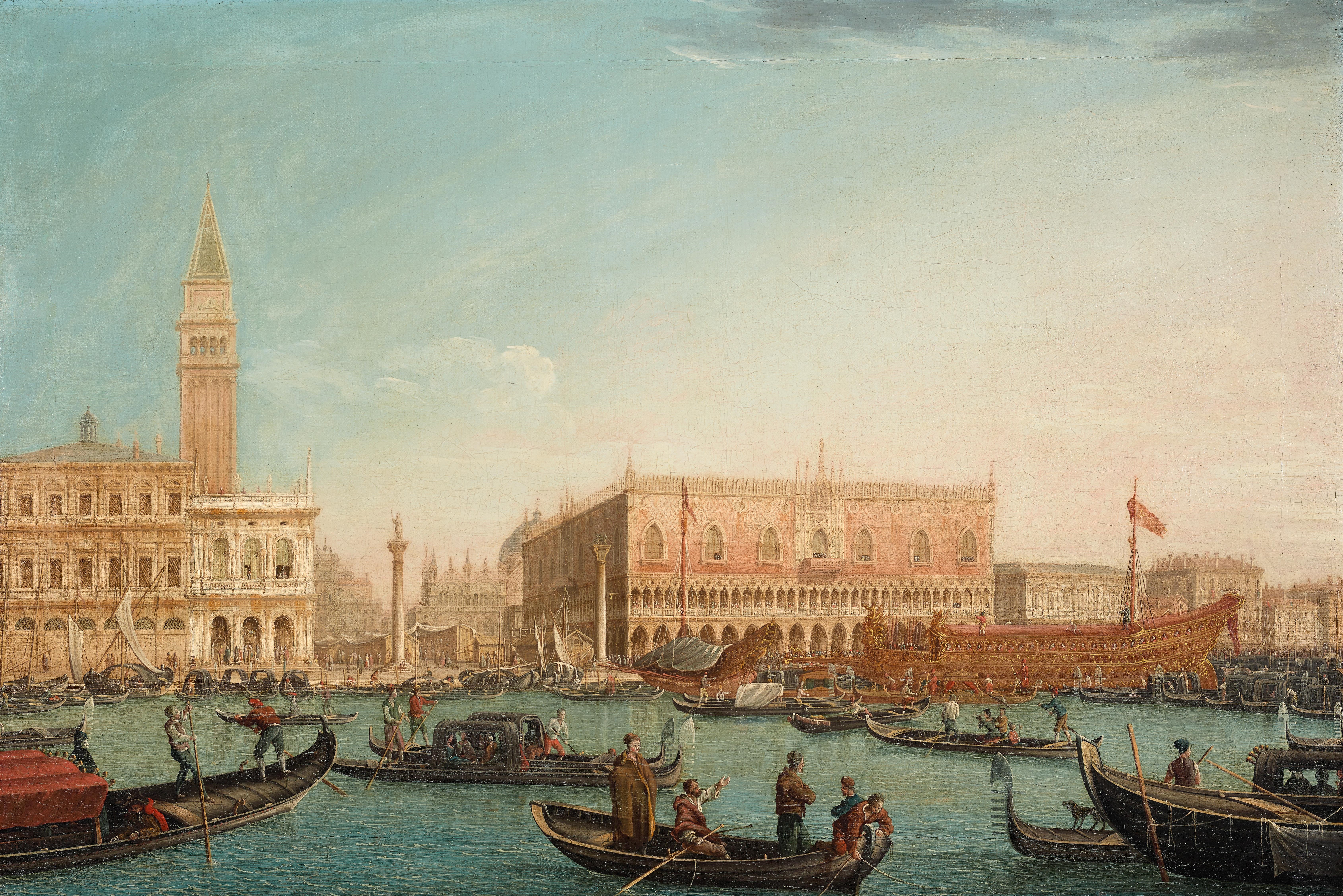 Artwork by Canaletto, The Bucintoro at the Molo on Ascention Day, Made of oil on canvas