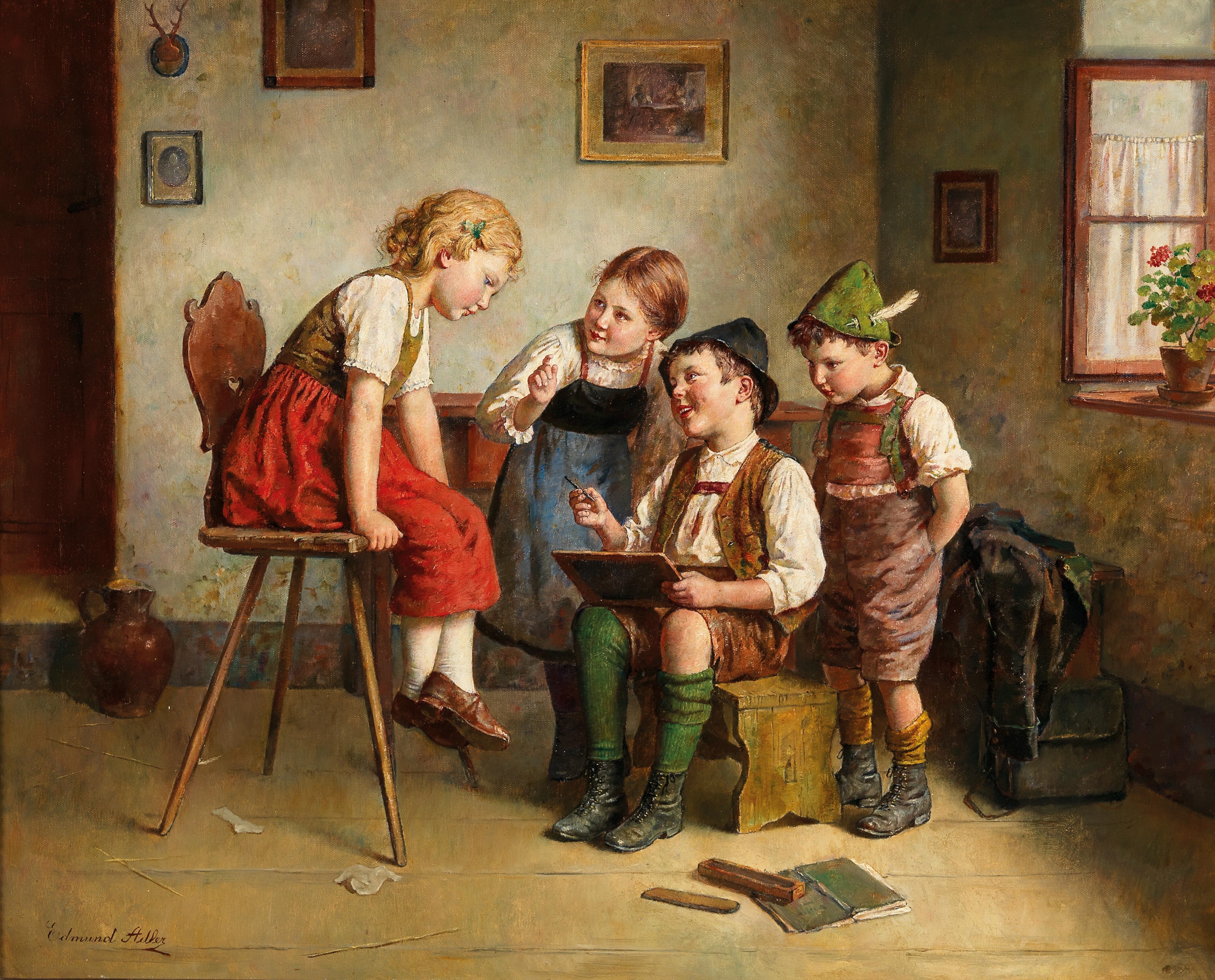 Сюжет бытового жанра. Австрийский художник Edmund Adler (1876-1965). Художник Edmund Adler дети.