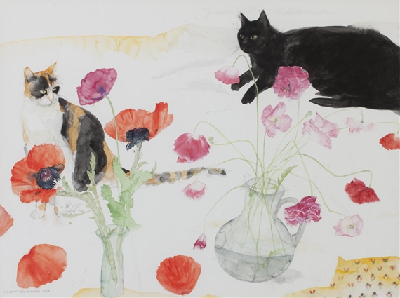 Cats and Poppies by Elizabeth Blackadder, 1987