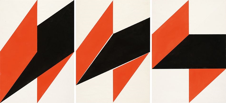 Artwork by Hermann Glöckner, Drei Phasen. Faltungen in der Fläche. Dresden, eikon-Grafik-Presse, Made of tempera on paper