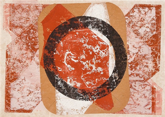 Schwarzer Kreis vor Rotbraun by Hermann Glöckner, 1970