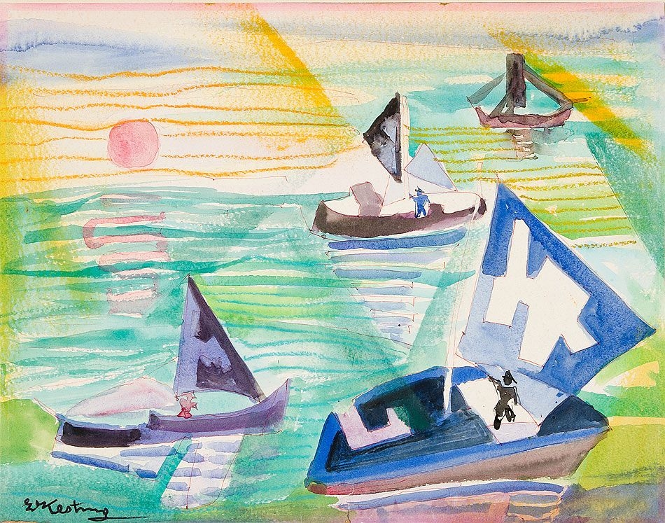 Edmund Kesting | Segelboote bei Sonnenuntergang (1967) | MutualArt