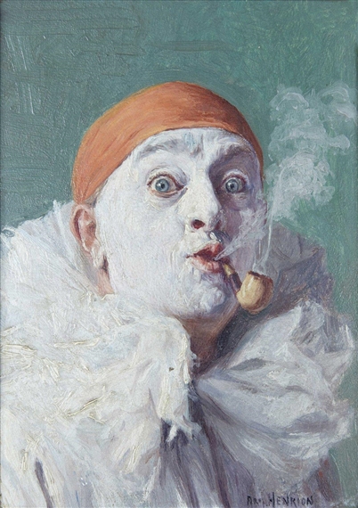 clown smoking cigarette painting Armand Francois Joseph Henrion | Clown smoking a cigar