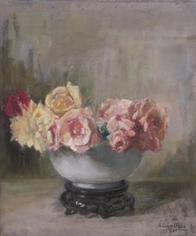 Roses in a blanc-de-chine bowl - Anna Carolina van den Berg