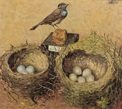 A finch with two bird's nests by Johan Briedé, 1929