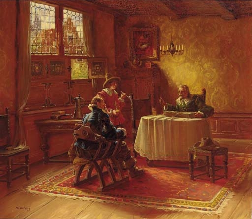 Artwork by Ph. Waldegg, A discussion in the study, Made of oil on canvas