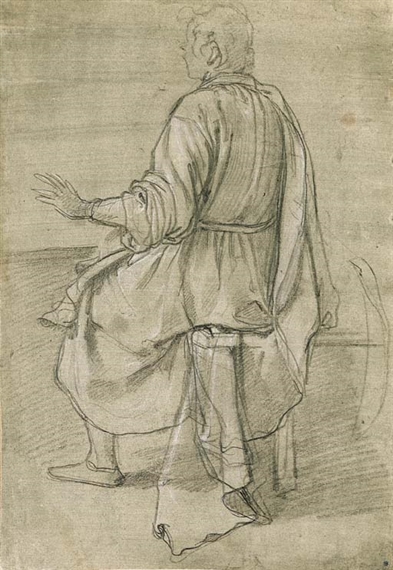 A seated young man seen from behind, and a subsidiary study of part of his cloak by Jacopo Chimenti