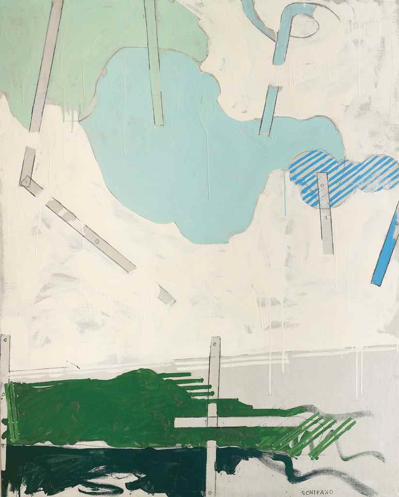 Artwork by Mario Schifano, Paesaggio anemico, Made of enamel and graphite on canvas