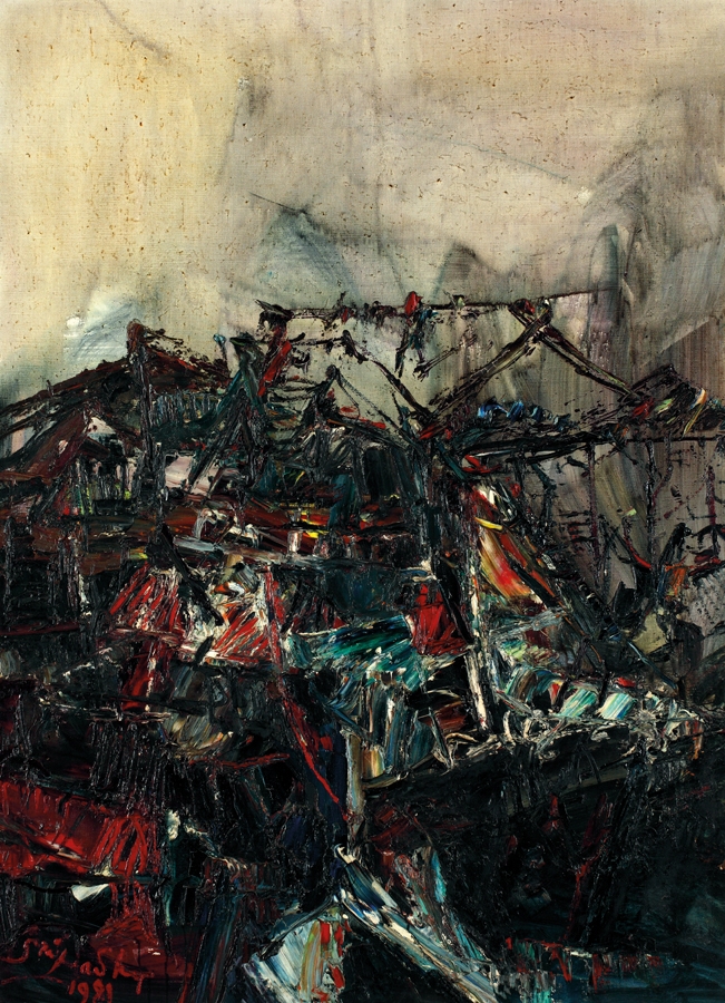 Artwork by Sri Hadhy, Perkampungan, Made of Oil on canvas