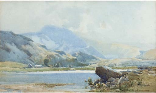 Artwork by Charles Frederick Allbon, Figures and fishing vessels on the beach at low tide, Made of pencil and watercolour