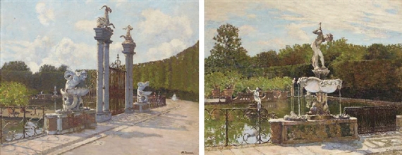 2 Works: L'enfant au marteau de L'Isolotto; and La porta d'Isolotto, Boboli gardens, Florence by Joseph Félix Bouchor