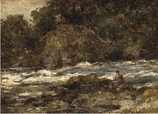William Stewart MacGeorge | An angler on the bank of a rocky river ...
