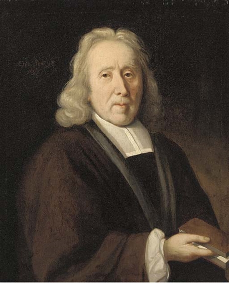 Portrait of a cleric, half-length, holding a book, aged 78 by Jacob van Oost, 1697