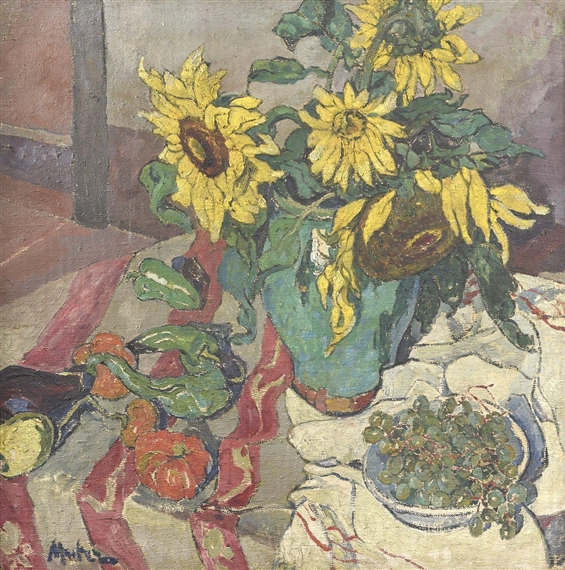 Les Tournesols sur la nappe rayée by Maria-Mela Muter