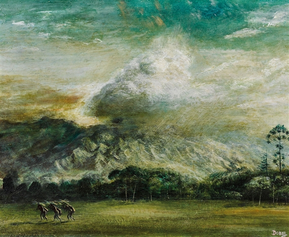 Three Girls Carrying Leaves by William Dobell, circa 1951