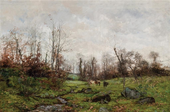 Cows Grazing by the Stream by Frank C. Penfold, 1882