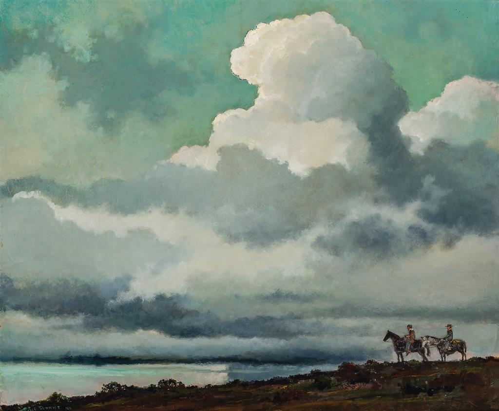 Artwork by Eric Sloane, Cowboys Overlooking the Horizon, Made of Oil on board