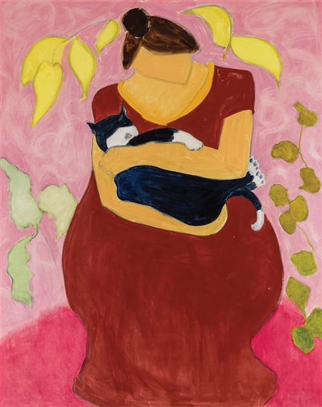 Woman with Cat by Sally Avery, 1974