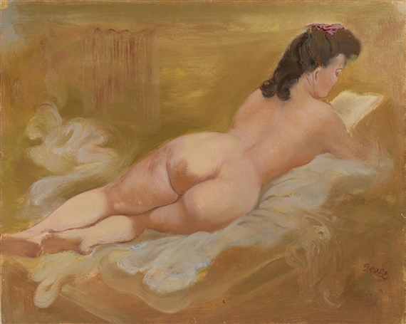Liegender, Lesender Akt by George Grosz, 1940