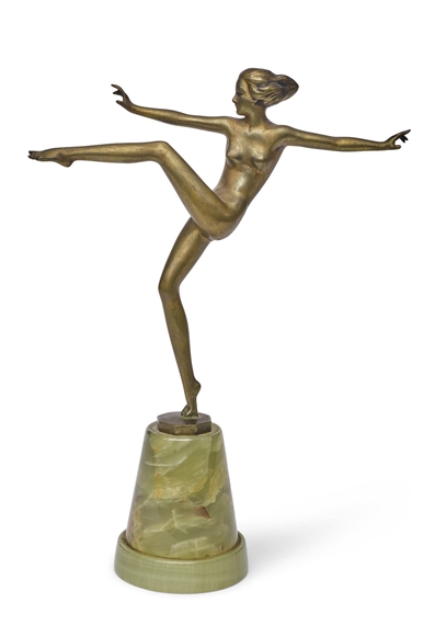 Two Art Deco Bronze and Onyx Figures of Nudes by Josef Lorenzl, circa 1925