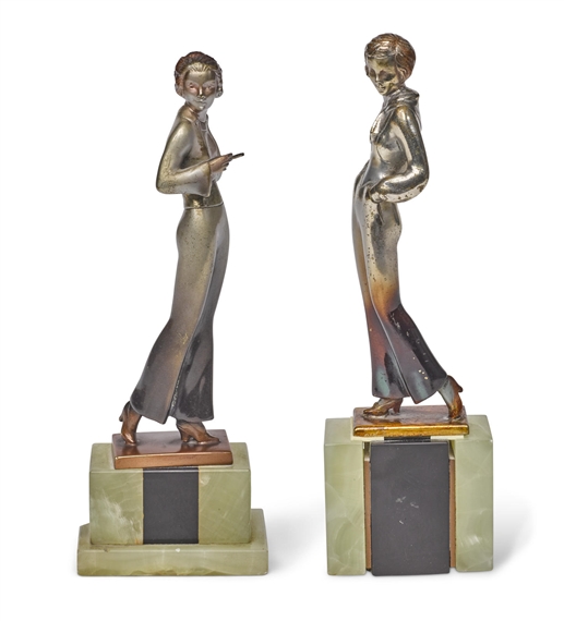 Two Art Deco Cold Painted Bronze Studies Inspired by Marlene Dietrich by Josef Lorenzl, circa 1925