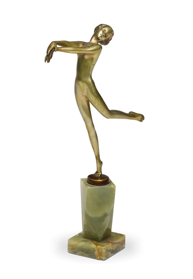 An Art Deco Bronze and Onyx Figure of a Nude by Josef Lorenzl, circa 1925