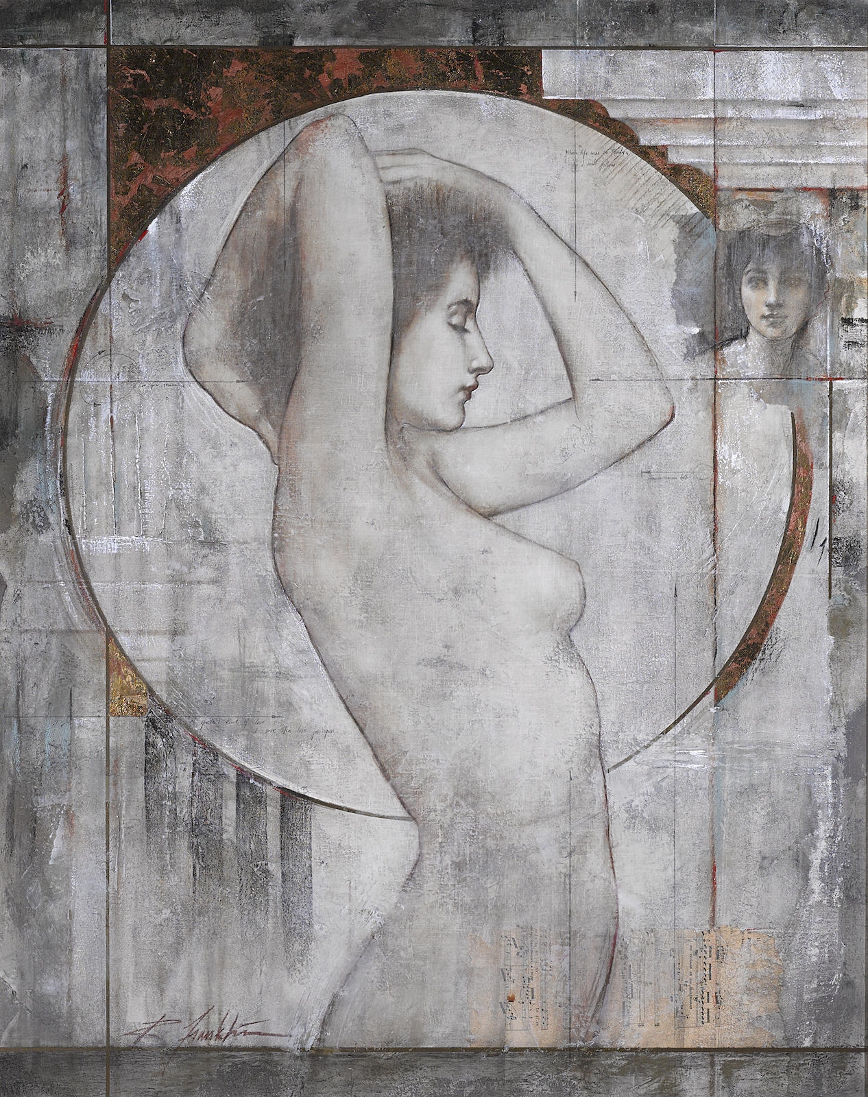 Artwork by Richard Franklin, Nude in Profile, Made of mixed media on canvas