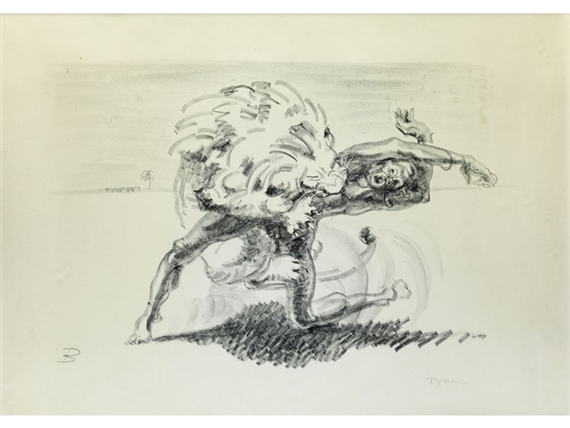 Attacking lion by Fritz Behn
