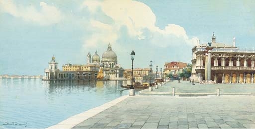 Artwork by Emilio Boni, Santa Maria della Salute from the Piazza San Marco, Venice, Made of pencil and watercolour