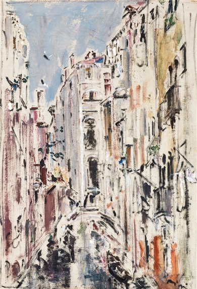 Venezia, canale con ponte e gondole by Filippo de Pisis, 1946