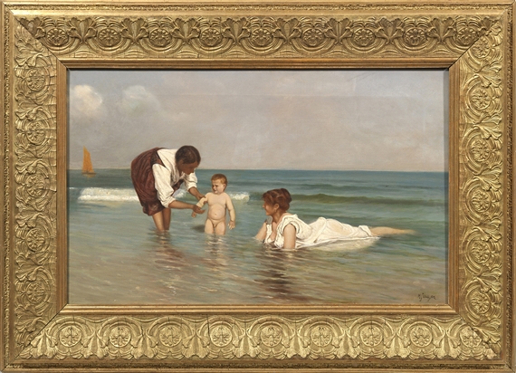 Erstes Bad am Ostseestrand by Hermann Seeger