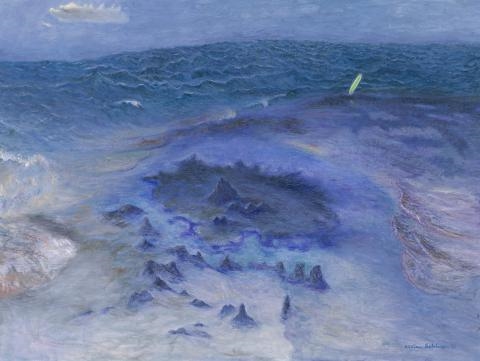 SEASCAPE WITH SURFBOARD by William Robinson, 1996