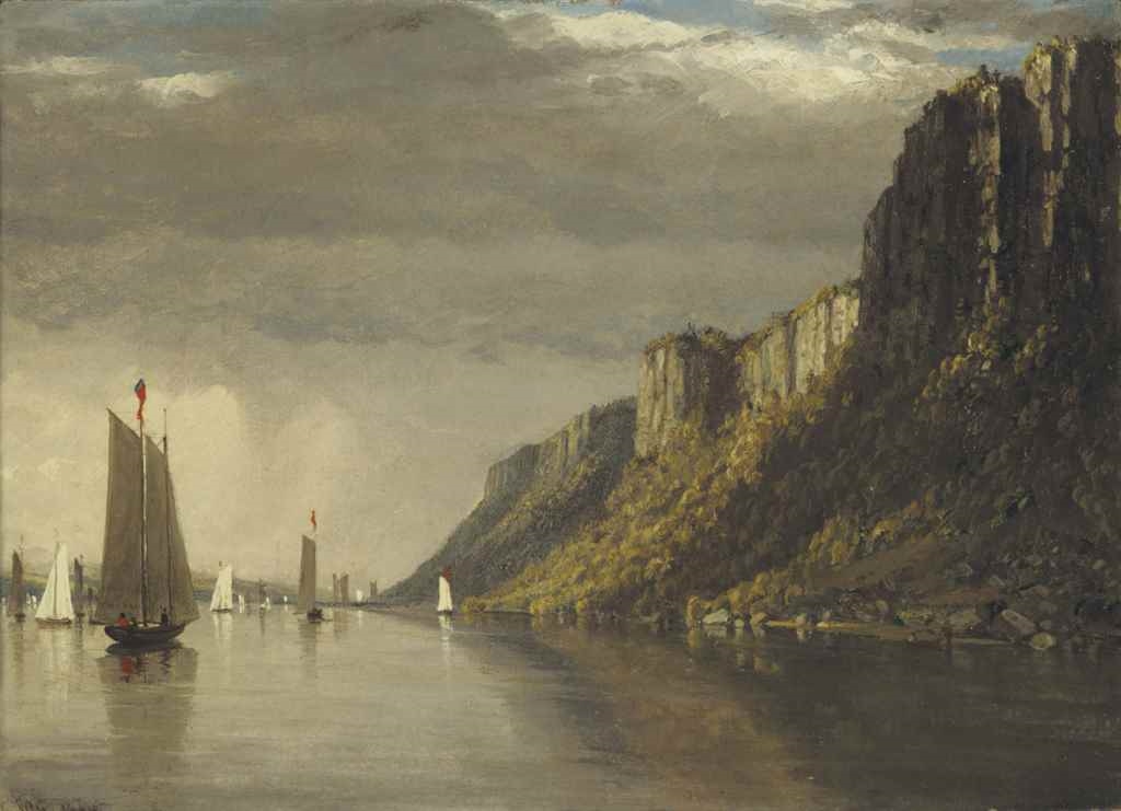 Artwork by Sanford Robinson Gifford, The Palisades, New York, Made of oil on paper laid down on board