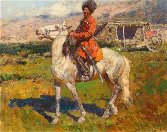 Artwork by Frants Alekseevich Rubo, Russian Soldier on Horseback, Made of oil on canvas
