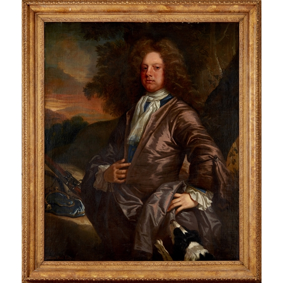 PORTRAIT OF WILLIAM PAUL OF BRAY, WITH HIS GUN AND DOG by John Closterman
