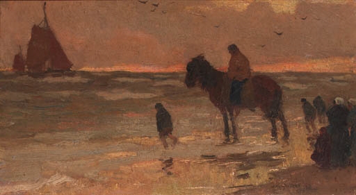 Klijnhaalder waiting for the arrival of the fleet in Katwijk aan Zee by Willy Sluiter, 1898