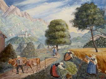 Two paintings: Harvest in Tyrol - Elisabeth Voigt