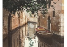 Artwork by Koji Nishifusa, Waterway in early summer, Made of oil on canvas