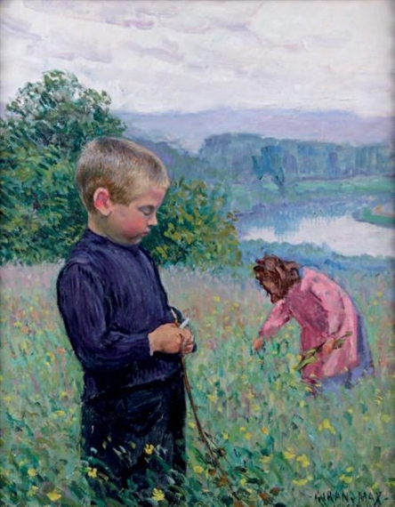DEUX ENFANTS DANS LE PRÉ EN FLEURS, AUVERS-SUR-OISE by Léon Giran-Max, 1902