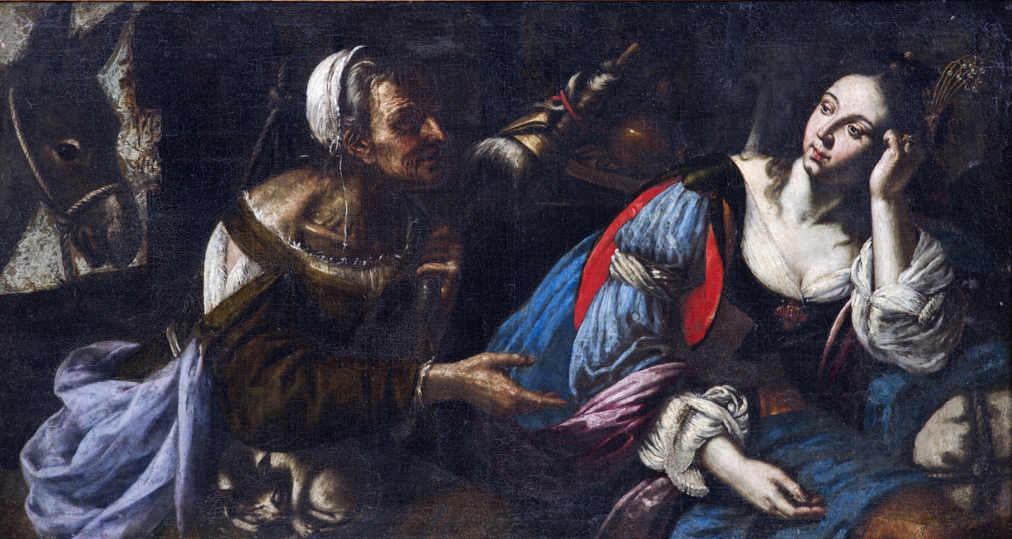 Une vieille femme au rouet en conversation avec une jeune femme by Giovanni Francesco Guerrieri