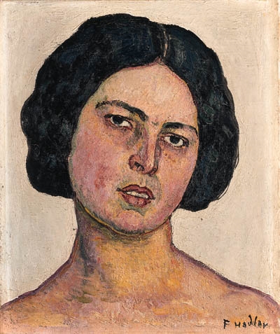 Frauenkopf auf gelbem Grund