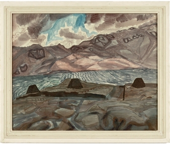 A mountainous lake landscape - Edward Bawden
