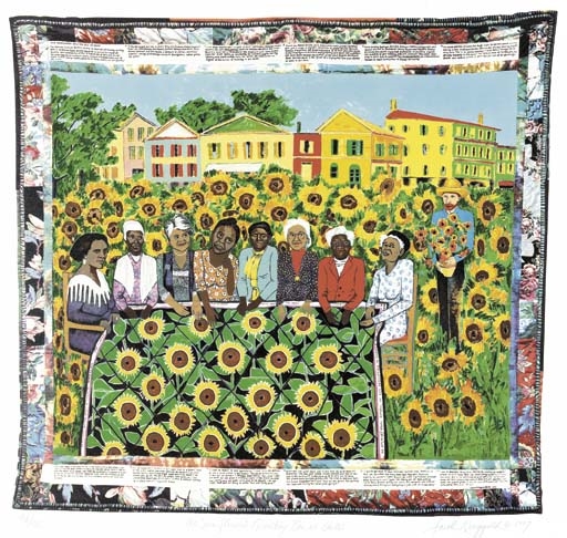 Artwork by Faith Ringgold, Groovin High; and The Sun Flower's Quilting Bee at Arles, Made of two lithographs in colors, both on wove paper