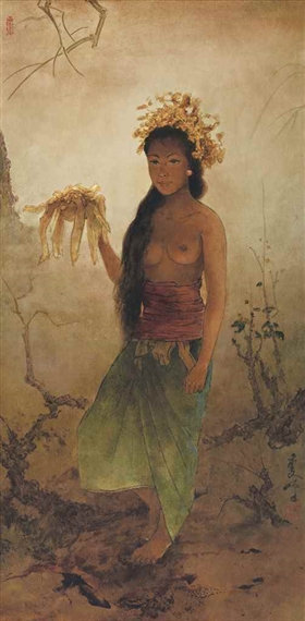 BALINESE WOMAN WITH OFFERING by Lee Man Fong