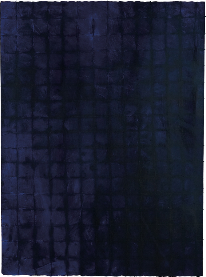 Artwork by Sara Sosnowy, Blue #13, Made of Oil stick, powdered pigment, and string on gessoed paper