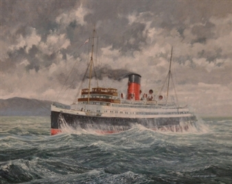 the Isle of Man steamer 'Lady of Man' leaving Douglas in a South-Easterly gale - Edgar Hodges