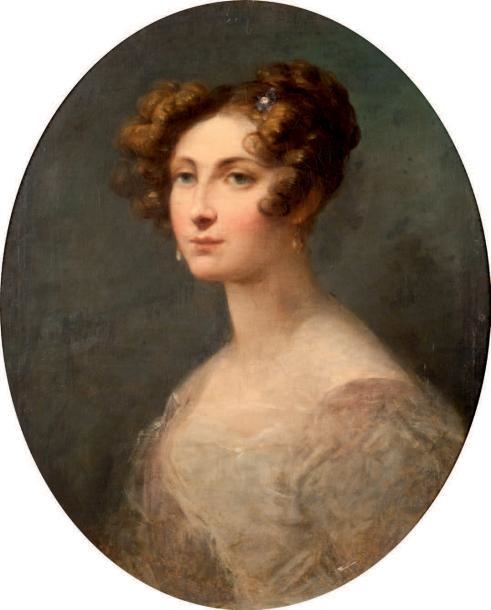 Portrait de femme aux cheveux bouclés by French School, 19th Century