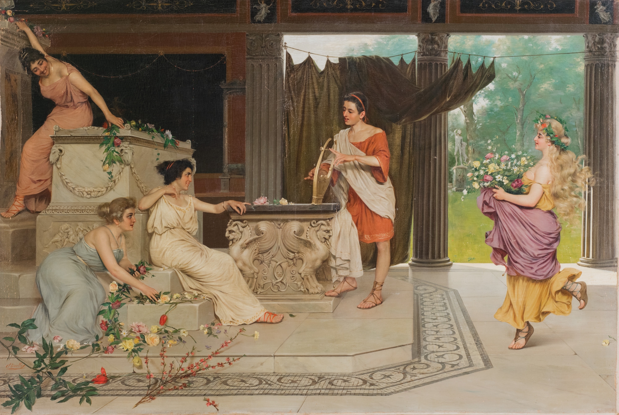 Artwork by Arcangiolo Birelli, Ornaments at the temple, Made of oil on canvas