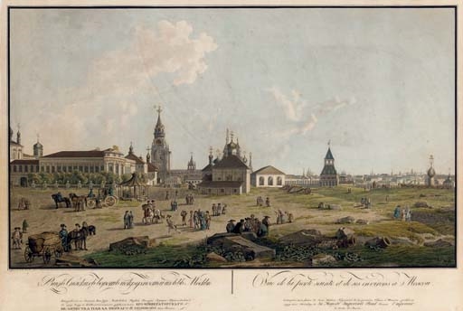 View of the Spasskii Gates of the Kremlin and their surroundings by Gérard de la Barthe, 1799