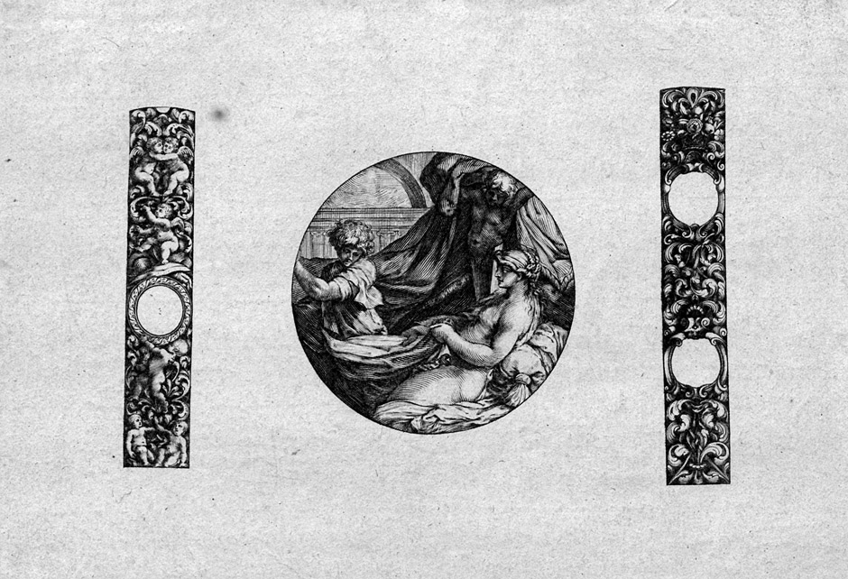 Artwork by Jacques Vauquer, Joseph und Potiphars Weib: Entwurf für ein Uhrengehäuse, Made of etching